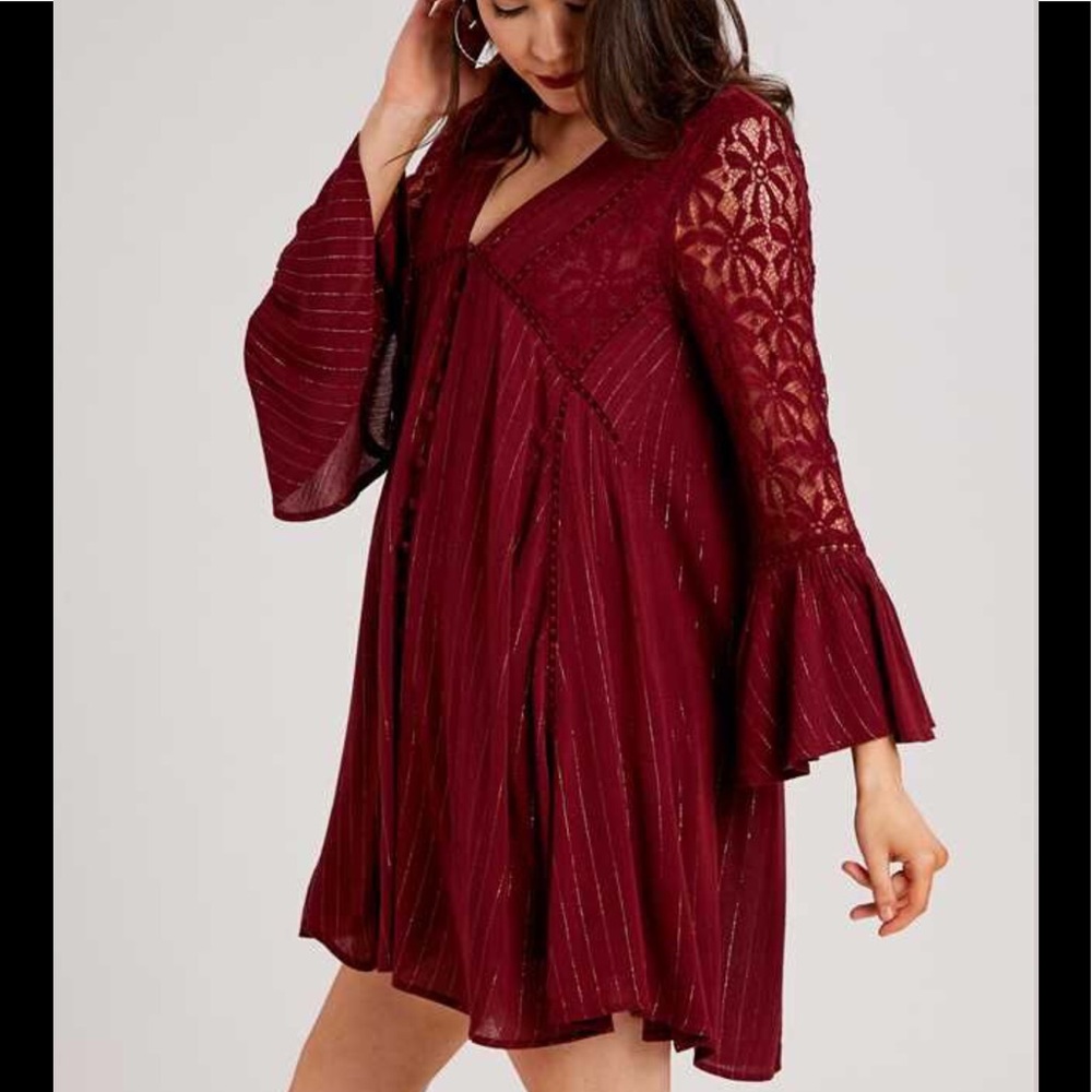 Altar’d state | burgundy gold sparkle swing dress